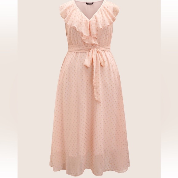 BloomChic Plus Size XL Polka Dot Ruffles Belted Sleeveless Dress us14-16 - Picture 6 of 7